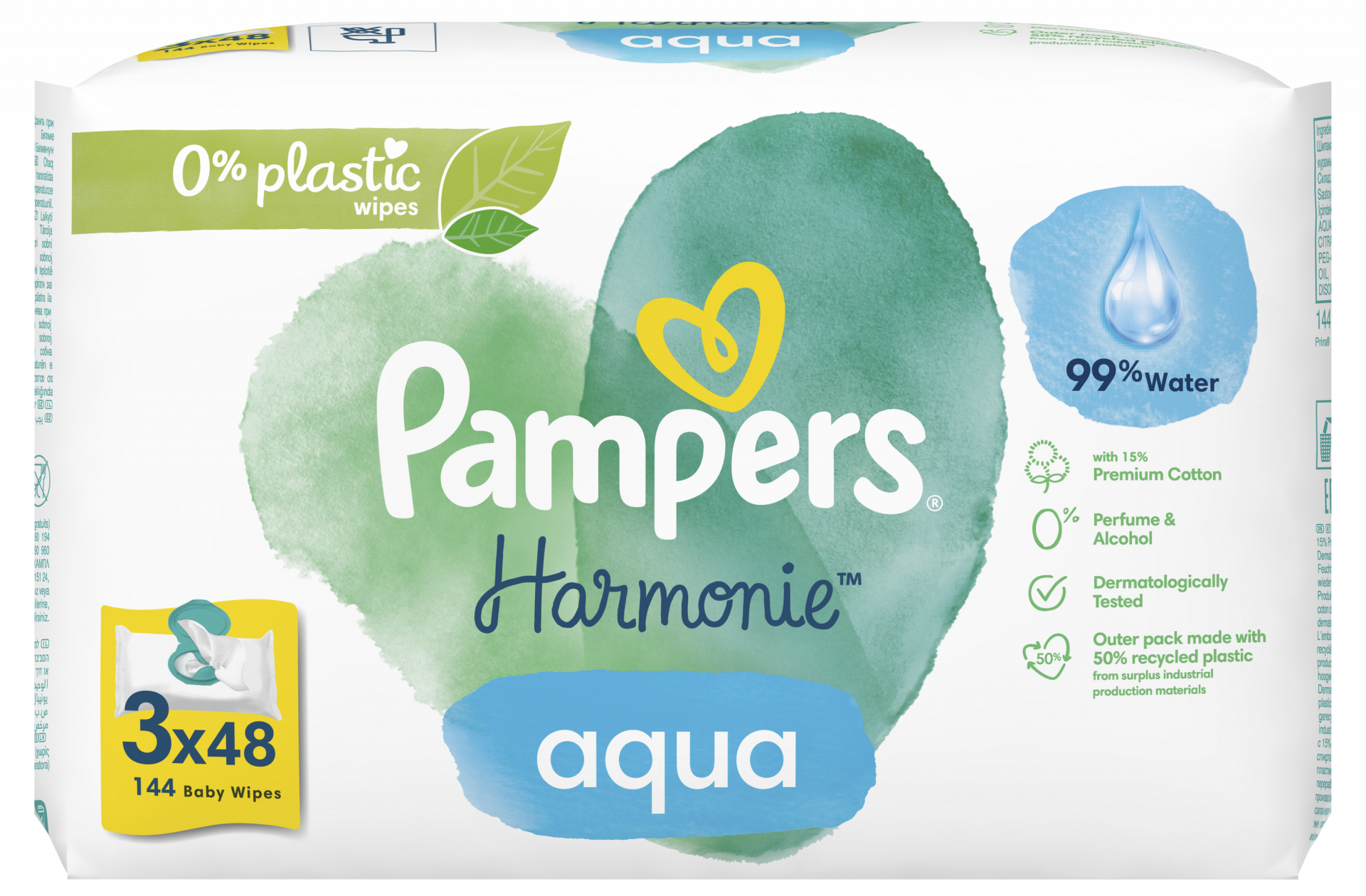 Pampers Harmonie Aqua Baby Wipes - Baby Wet Wipes, 3x48 pcs